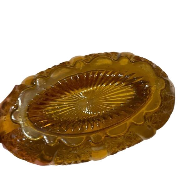 Vintage Fenton Honey Amber Daisy Button Glass Basket with Split Twig Handle MCM - Picture 6 of 8